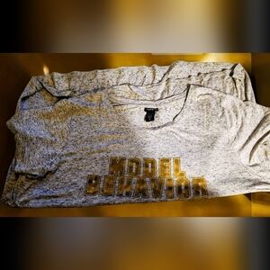 Gray Graphic Tee with Gold Lettering